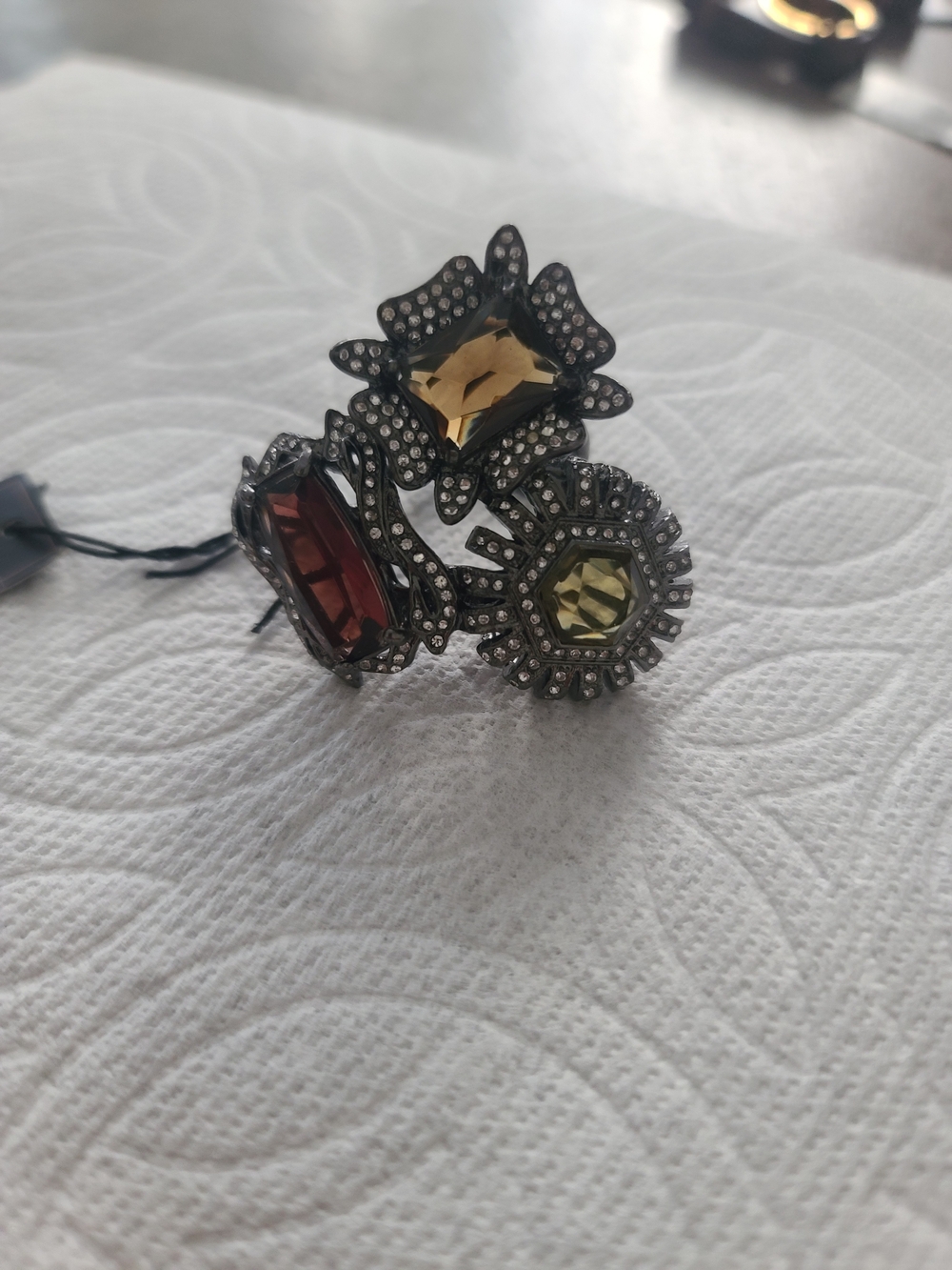 BCBGMaxAzria Multi-Stone Crystal Cocktail Ring in Amber, Olive, and Garnet Tones
